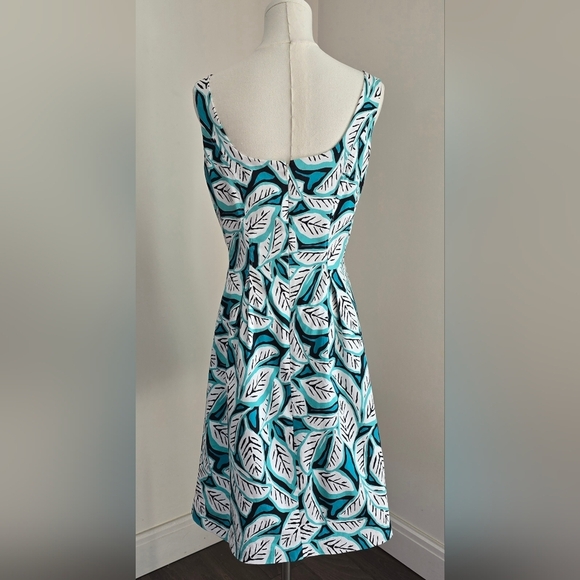 Anne Klein Sleeveless Scoopneck Teal Leaf Fit & Flare Cotton Dress Sz. 8 - Picture 5 of 13